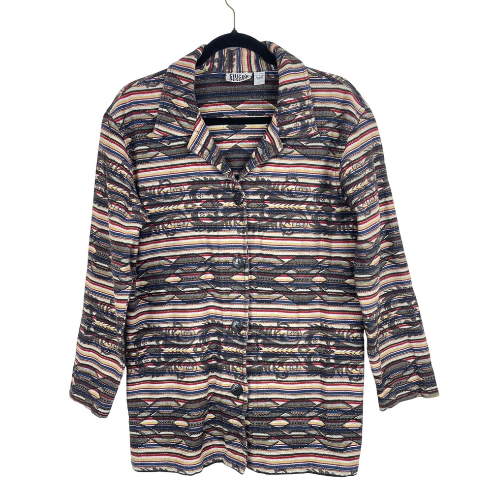 Vtg Chicos Womens Jacket Sz Sm Woven Southwestern Cotton Geometric Artsy Boho